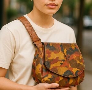 Patricia Nash Leather Camo Floral Crossbody Bag